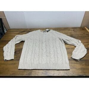 St Johns Bay Mens Wool Blend Cable Knit Sweater Medium Oatmeal NWT